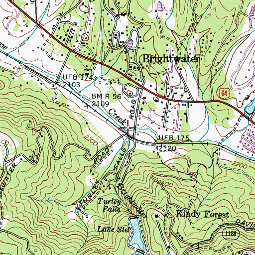 Topographic Map of Brightwater Branch, NC