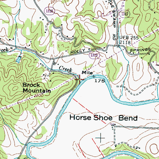 Topographic Map of Brock Creek, NC