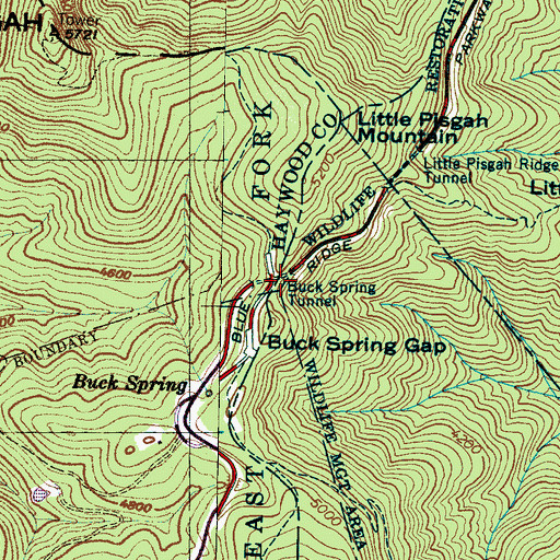 Topographic Map of Buck Springs Tunnel, NC