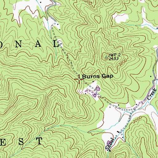 Topographic Map of Burns Gap, NC