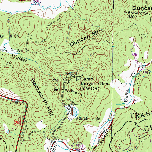Topographic Map of Camp Burgiss Glen, NC