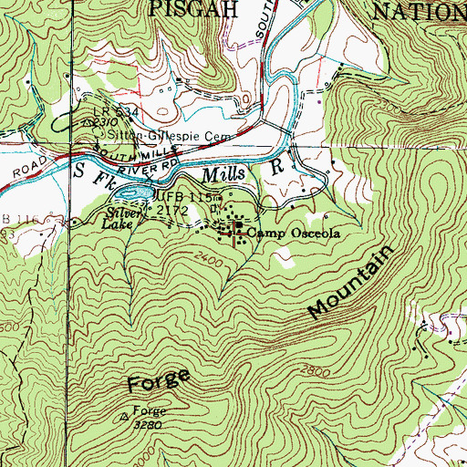 Topographic Map of Camp Osceola, NC