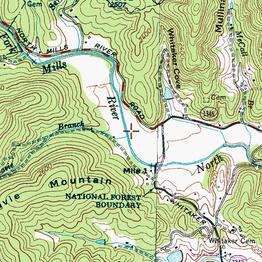 Topographic Map of Davie Branch, NC