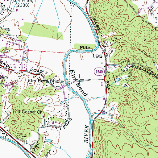 Topographic Map of Elm Bend, NC