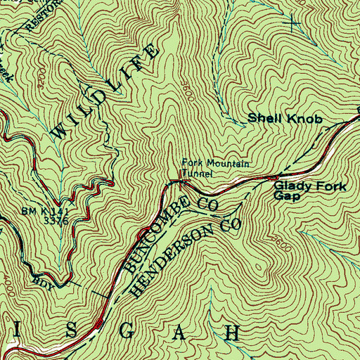 Topographic Map of Fork Mountain Tunnel, NC