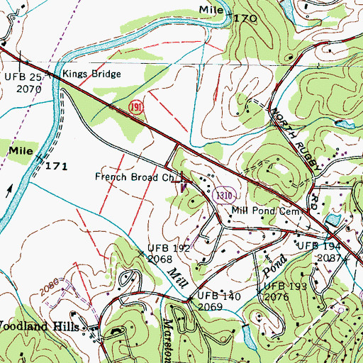Topographic Map of French Broad Church, NC