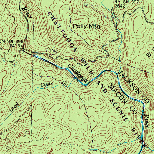 Topographic Map of Glade Creek, NC