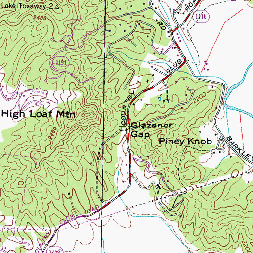 Topographic Map of Glazener Gap, NC