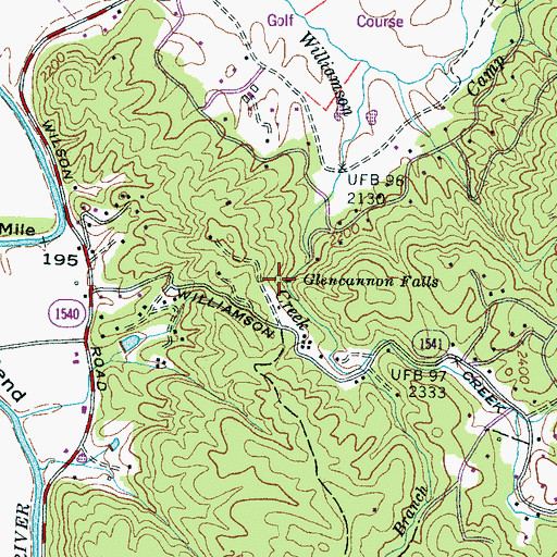 Topographic Map of Glencannon Falls, NC
