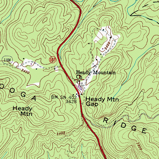 Topographic Map of Heady Mountain Church, NC