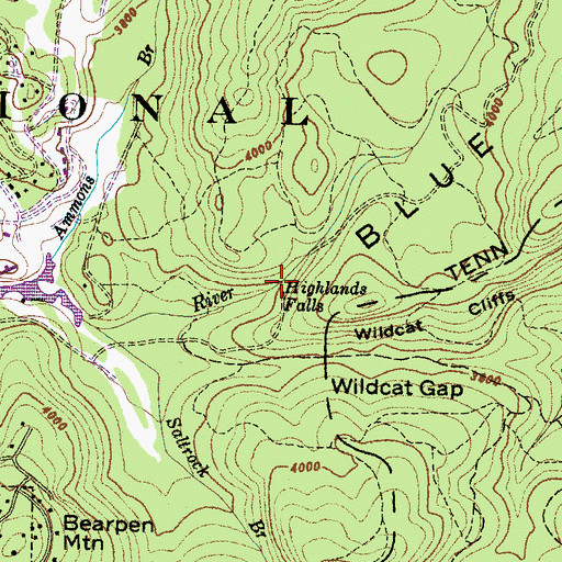 Topographic Map of Highlands Falls, NC