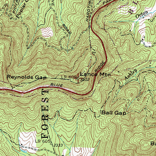 Topographic Map of Lance Mountain, NC