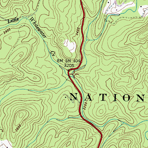Topographic Map of Little Whitewater Creek, NC