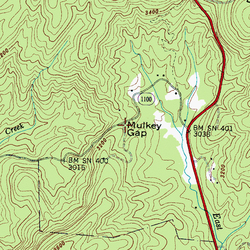 Topographic Map of Mulkey Gap, NC