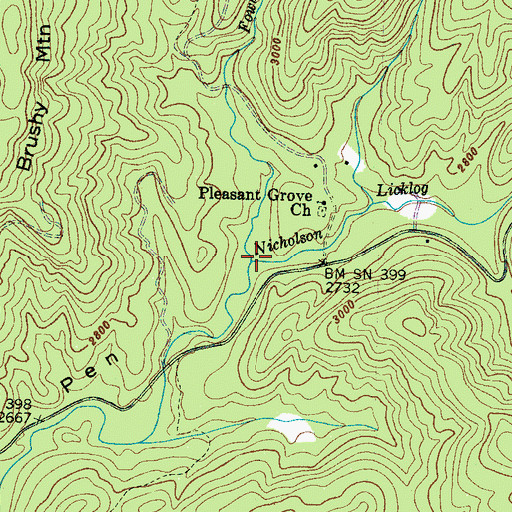 Topographic Map of Nicholson Licklog Creek, NC