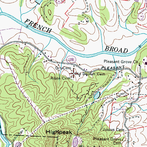 Topographic Map of Old Beulah Cemetery, NC