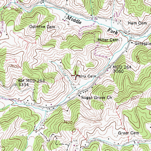 Topographic Map of Perry Cemetery, NC
