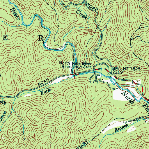 Topographic Map of Rocky Fork, NC