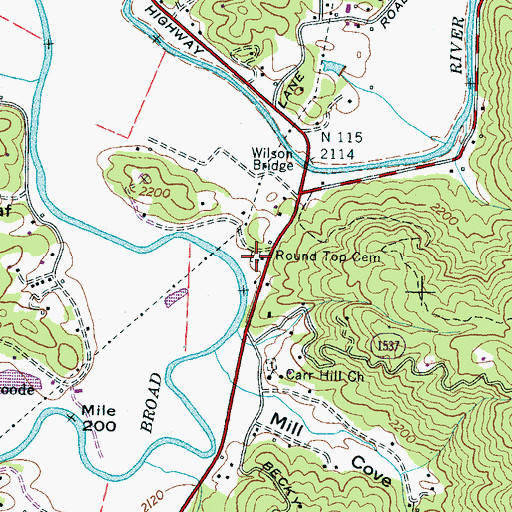 Topographic Map of Round Top Cemetery, NC
