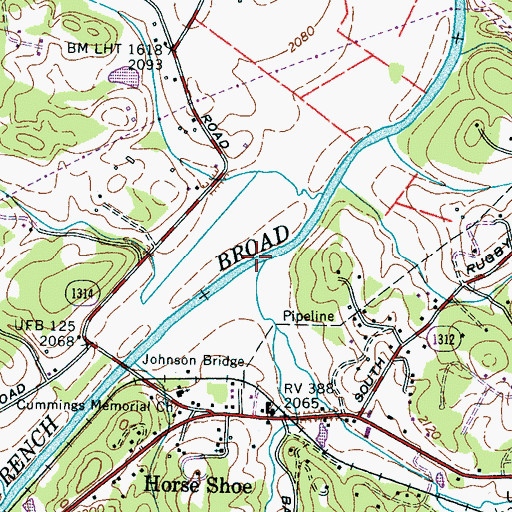 Topographic Map of Shaw Creek, NC