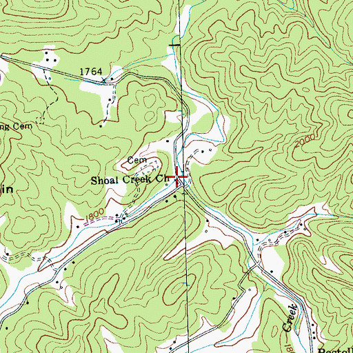 Topographic Map of Shoal Creek Church, NC