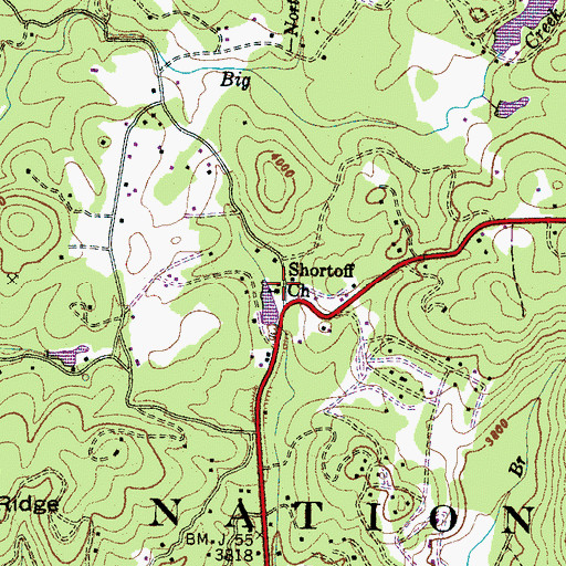 Topographic Map of Shortoff Church, NC