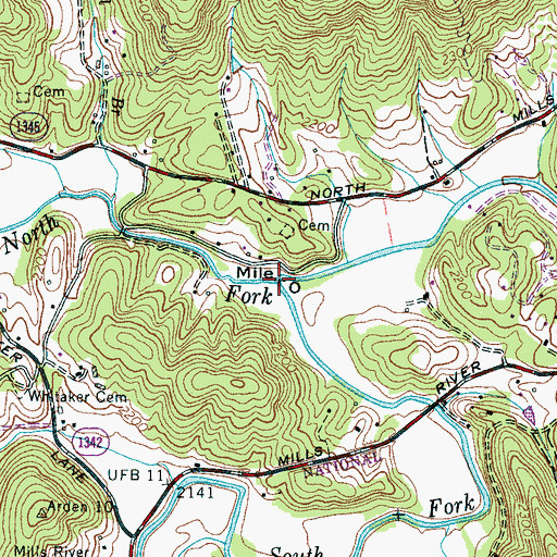 Topographic Map of South Fork Mills River, NC