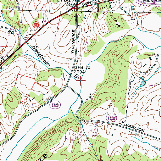 Topographic Map of Sweetwater Branch, NC