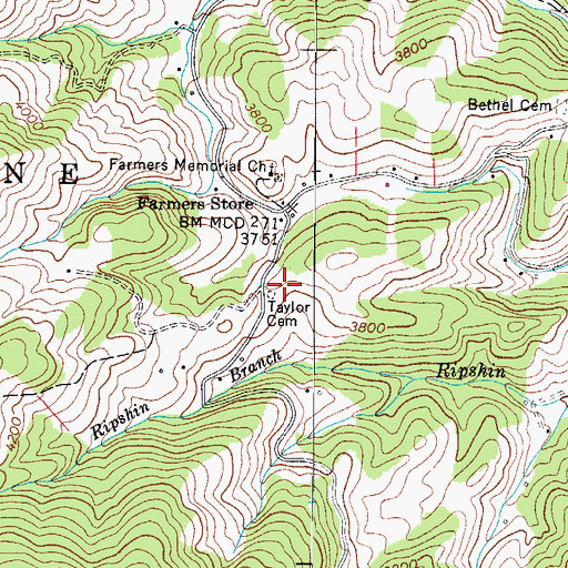 Topographic Map of Taylor Cemetery, NC