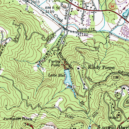 Topographic Map of Turley Falls, NC