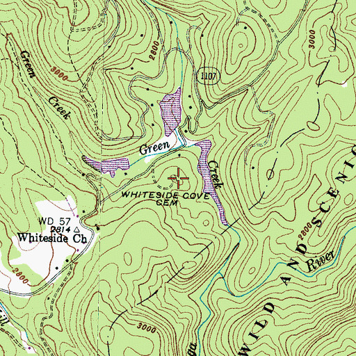 Topographic Map of Whiteside Cove Cemetery, NC