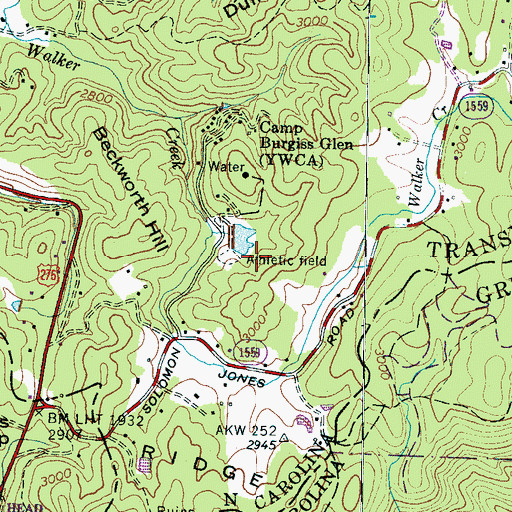 Topographic Map of Camp Burgess Glen Dam, NC
