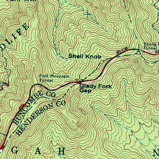 Topographic Map of Grady Fork Gap, NC