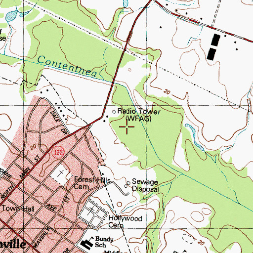 Topographic Map of WRQR-FM (Farmville), NC