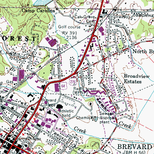 Topographic Map of WPNF-AM (Brevard), NC