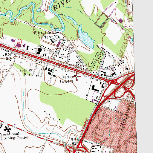 Topographic Map of WGBR-AM (Goldsboro), NC