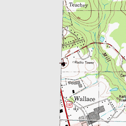 Topographic Map of WZKB-FM (Wallace), NC