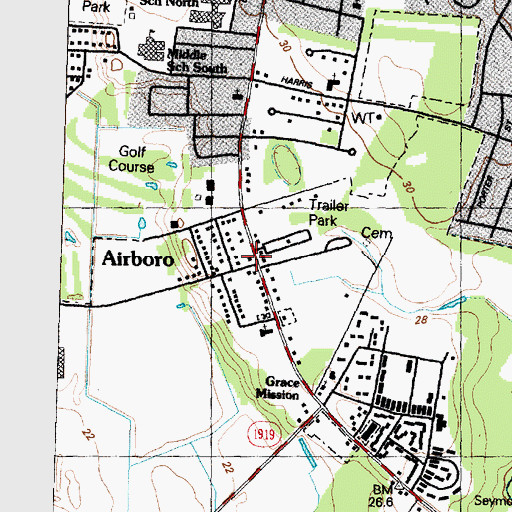 Topographic Map of Airboro, NC