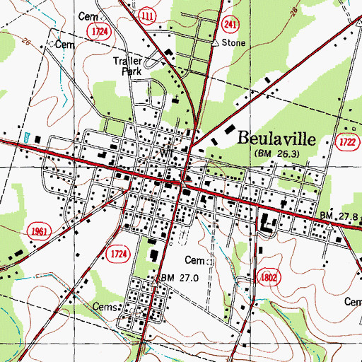 Topographic Map of Beulaville, NC