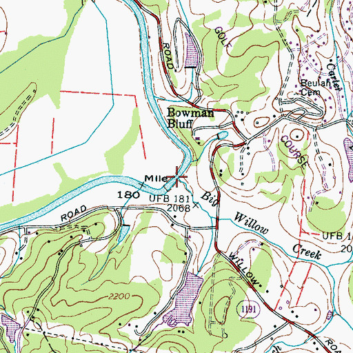 Topographic Map of Big Willow Creek, NC