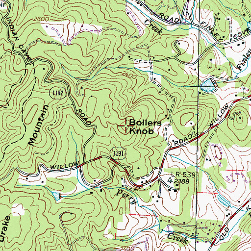 Topographic Map of Bollers Knob, NC