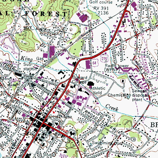 Topographic Map of Brevard College, NC