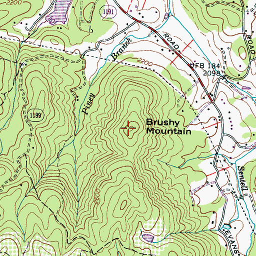 Topographic Map of Brushy Mountain, NC