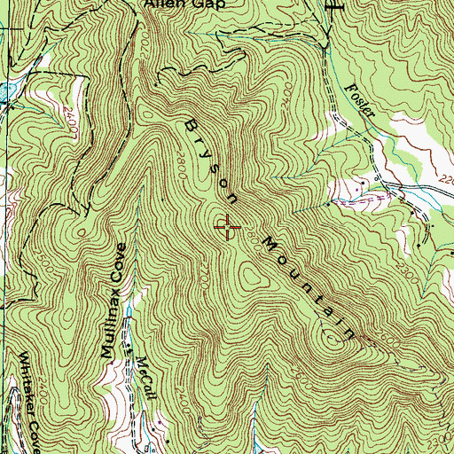Topographic Map of Bryson Mountain, NC