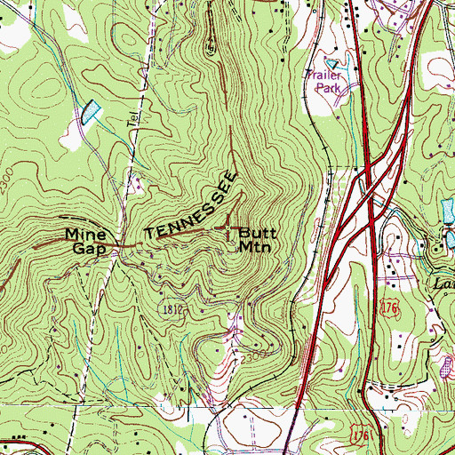 Topographic Map of Butt Mountain, NC