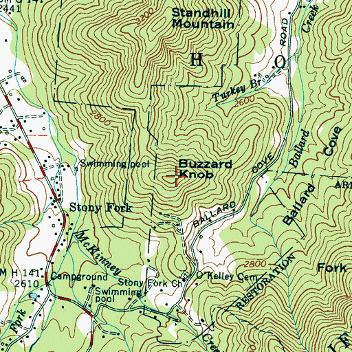 Topographic Map of Buzzard Knob, NC