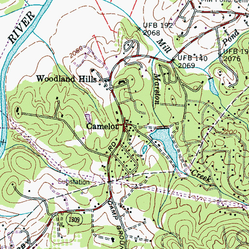 Topographic Map of Camelot, NC
