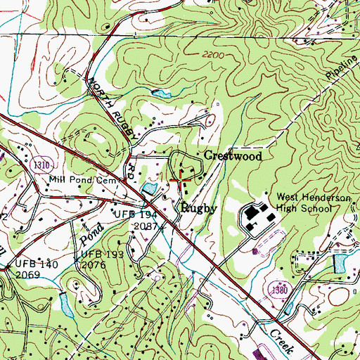 Topographic Map of Crestwood, NC