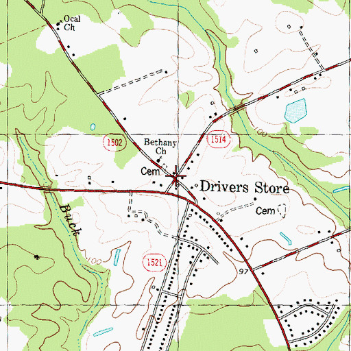 Topographic Map of Drivers Store, NC