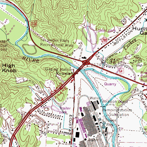 Topographic Map of Ecusta, NC